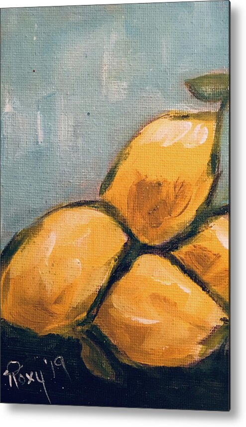 Lemon Metal Print featuring the painting Lemons from Heaven by Roxy Rich