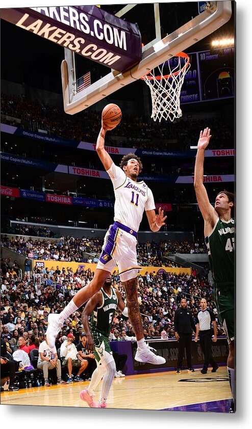 Nba Pro Basketball Metal Print featuring the photograph Milwaukee Bucks v Los Angeles Lakers #1 by Adam Pantozzi
