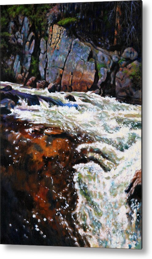Mountain Stream Metal Print featuring the painting Rushing Waters Colorado #1 by John Lautermilch