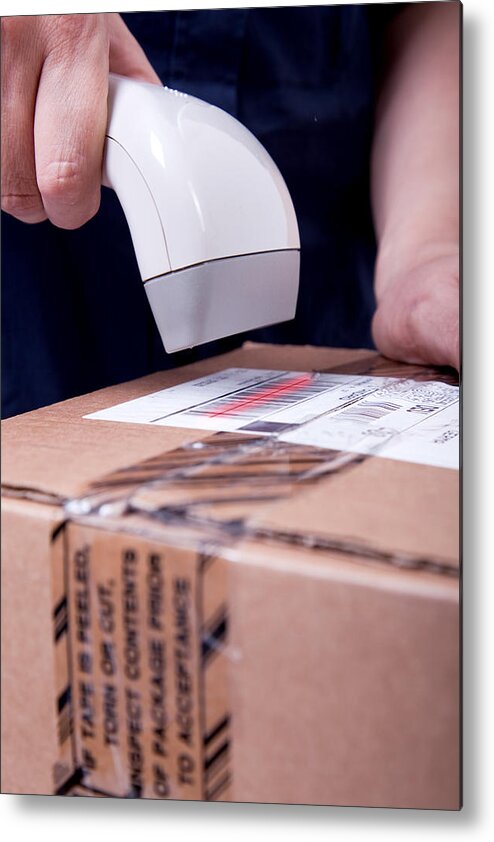 Corporate Business Metal Print featuring the photograph Scanning parcel #1 by GMVozd