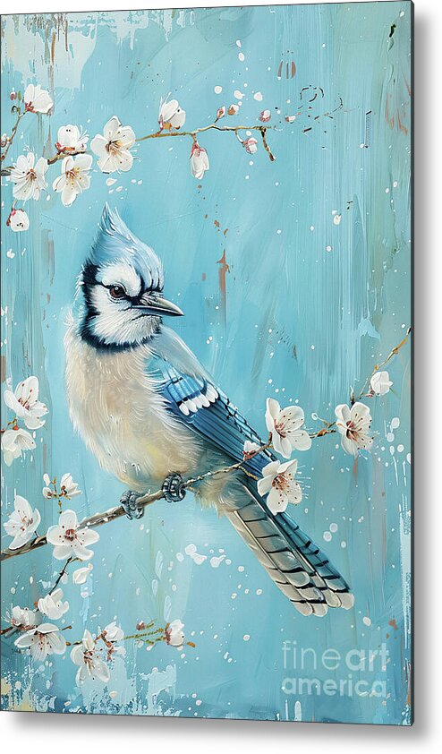 Blue Jay Metal Print featuring the painting Pretty Spring Blue Jay by Tina LeCour