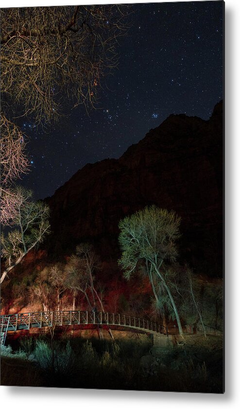 Starry Metal Print featuring the photograph Starry night sky above Zion Canyon #1 by David L Moore