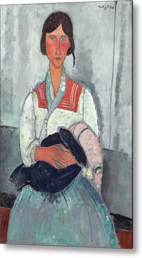 Amedeo Modigliani Metal Print featuring the painting Gypsy Woman with Baby- high resolution - digitally enhanced by Amedeo Modigliani