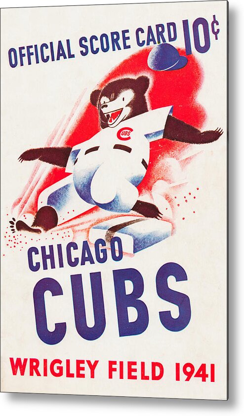 Chicago Metal Print featuring the mixed media 1941 Chicago Cubs Score Card by Row One Brand