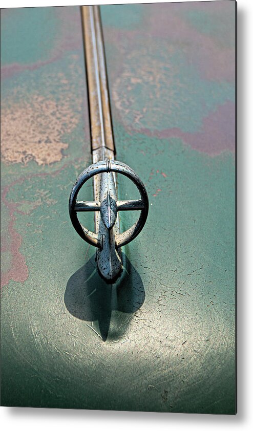 1950 Metal Print featuring the photograph 1950 Buick Roadmaster Eight Dynaflow Hood Ornament 1 by Kristia Adams