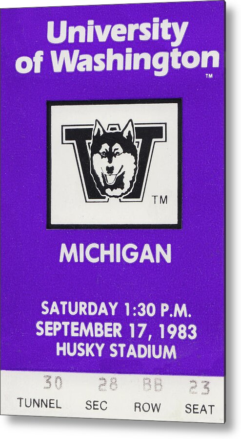 Washington Metal Print featuring the mixed media 1983 Michigan vs. Washington Football Ticket Art by Row One Brand