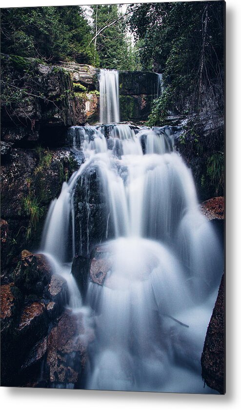 Jizera Mountains Metal Print featuring the photograph Cascade of two large waterfalls on the small river Jedlova by Vaclav Sonnek