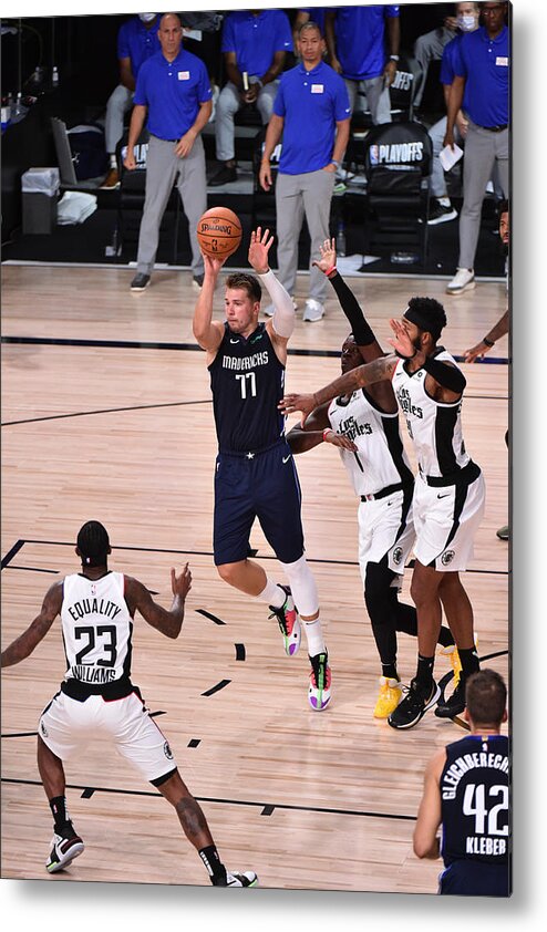Luka Doncic Metal Print featuring the photograph Los Angeles Clippers v Dallas Mavericks - Game Four by David Dow