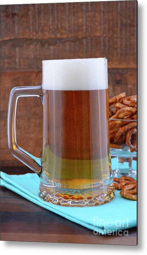  Snack Metal Print featuring the photograph Oktoberfest beer and pretzels. #2 by Milleflore Images