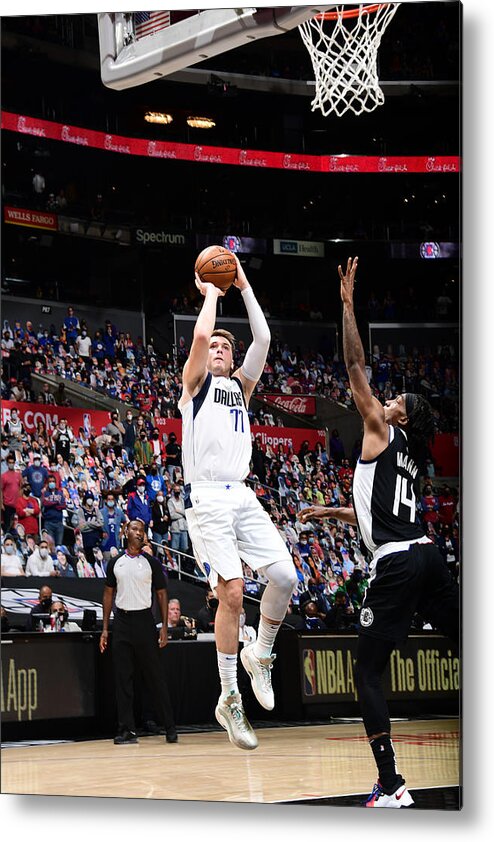 Luka Doncic Metal Print featuring the photograph 2021 NBA Playoffs - Dallas Mavericks v LA Clippers by Adam Pantozzi