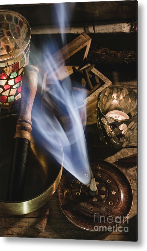 Mystical Metal Print featuring the photograph Smoke of an incense cone and bowl #3 by Vicente Sargues