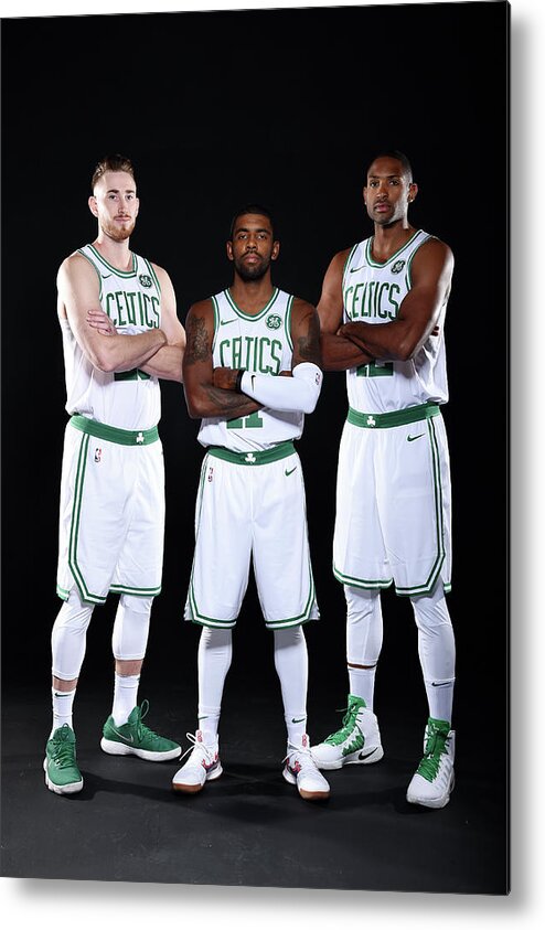 Media Day Metal Print featuring the photograph Al Horford, Kyrie Irving, and Gordon Hayward by Brian Babineau