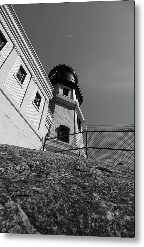 Split Rock Lighthouse Minnesota Metal Print featuring the photograph Split Rock Lighthouse in Minnesota located along Lake Superior in black and white #5 by Eldon McGraw