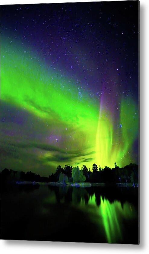 Northern Lights Metal Print featuring the photograph Northern Lights over Boulder Lake #7 by Shixing Wen
