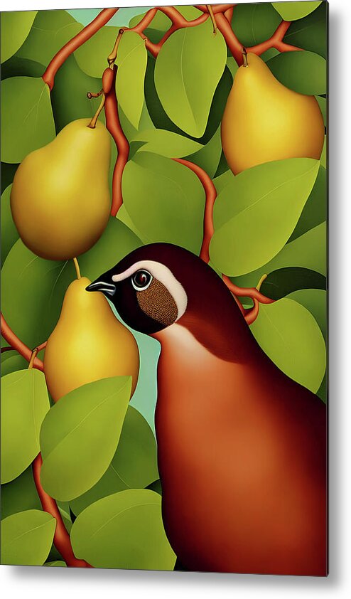 Partridge Metal Print featuring the digital art A Partridge in a Pear Tree by Peggy Collins