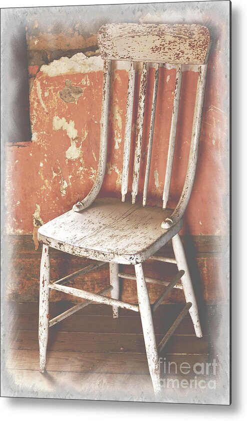 Chair Metal Print featuring the mixed media Abandoned Chair, Remnant Wall by Kae Cheatham