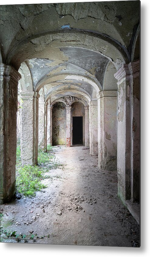 Abandoned Metal Print featuring the photograph Abandoned Gray Hallway by Roman Robroek