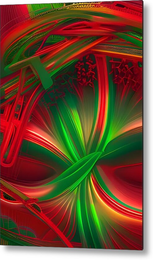 Digital Abstract Red Green Christmas Metal Print featuring the digital art Abstract Christmas Bow by Beverly Read