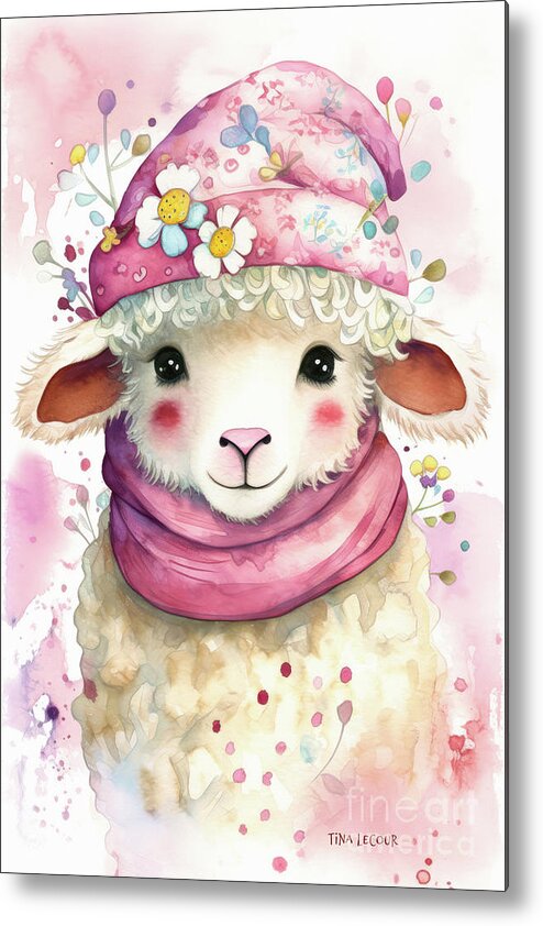 Little Lamb Metal Print featuring the painting Adorable Little Lamb by Tina LeCour