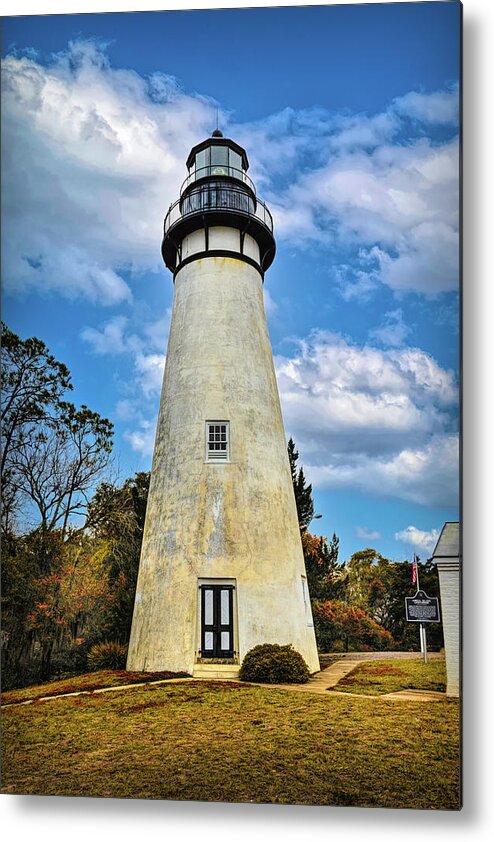 Clouds Metal Print featuring the photograph Amelia Island Lighthouse in the Clouds in Autumn by Debra and Dave Vanderlaan