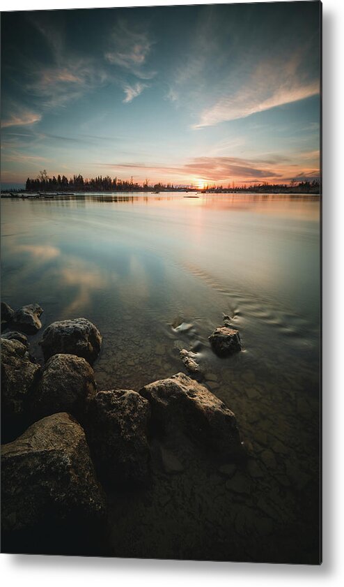 Lake Metal Print featuring the photograph An early spring sunset by Henry w Liu
