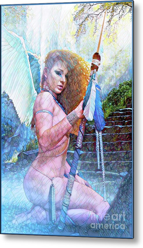 Dark Metal Print featuring the digital art Angel At The Gates Stained Glass by Recreating Creation