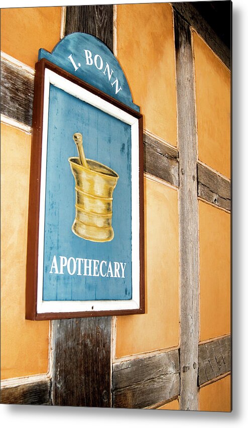 Apothecary Sign Photo Metal Print featuring the photograph Apothecary Sign Old Salem NC by Bob Pardue