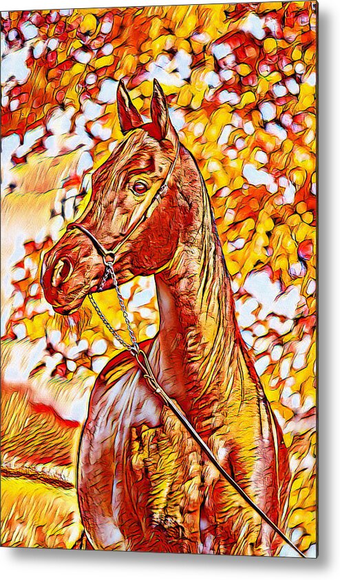 Arabian Horse Metal Print featuring the digital art Arabian horse sitting in front of a tree - warm colors digital art by Nicko Prints