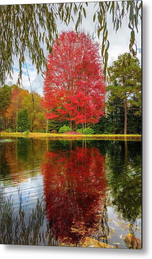 Blairsville Metal Print featuring the photograph Autumn Red Maple Reflections at the Lake by Debra and Dave Vanderlaan