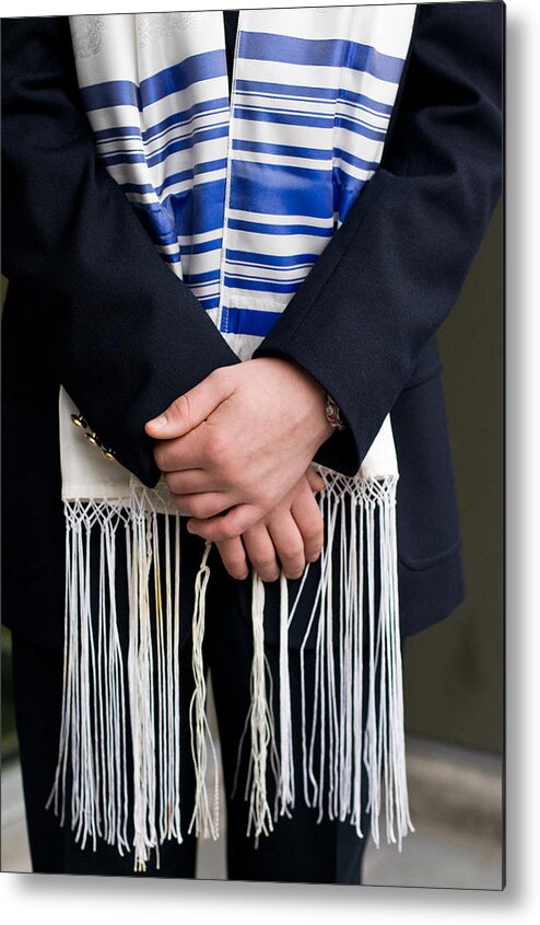 People Metal Print featuring the photograph Bar Mitzvah boy wearing a Tallit by Frank Rosenstein