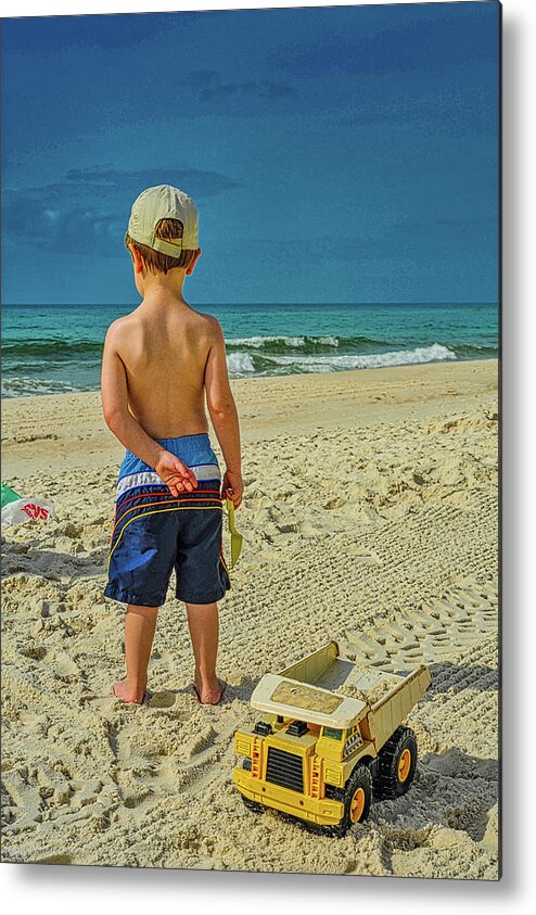Kid Metal Print featuring the photograph Beach with a Kid and a Truck by James C Richardson