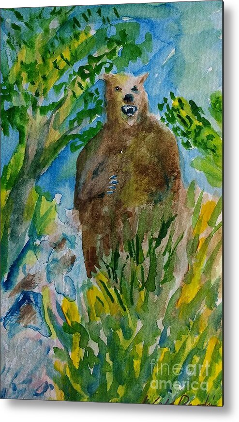 Watercolor Wildlife Bear Painting Metal Print featuring the painting Bear standing by Walt Brodis