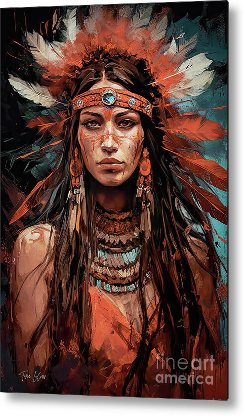 Native American Metal Print featuring the painting Beautiful Warrior by Tina LeCour