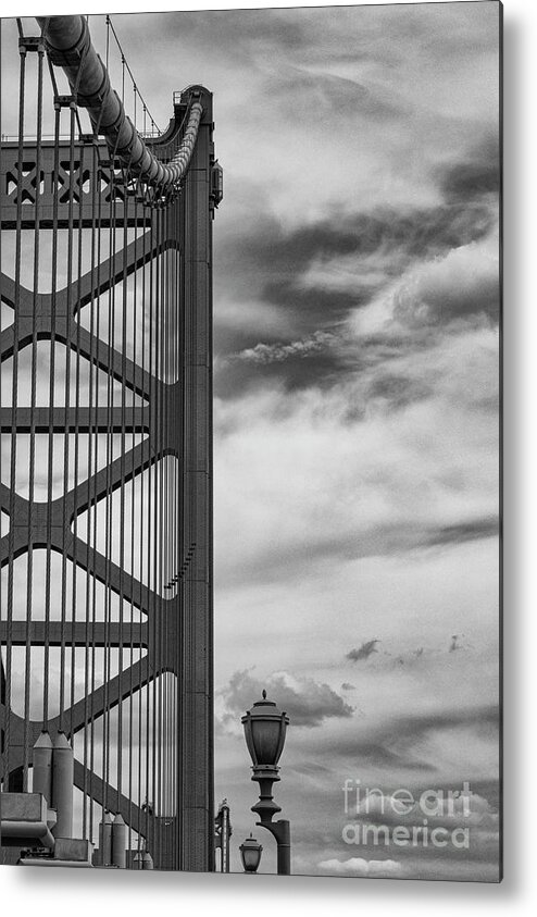 Philadelphia Metal Print featuring the photograph Benjamine Franklin Suspension Bridge and Lamp Post 2 by Bob Phillips