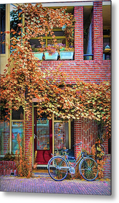 Spring Metal Print featuring the photograph Bicycle Along the Streets of Amsterdam Painting by Debra and Dave Vanderlaan