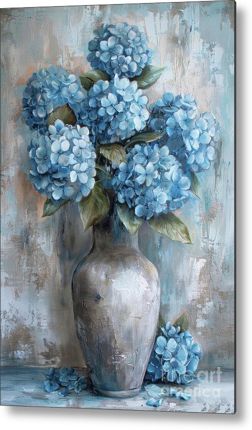 Blue Metal Print featuring the painting Big Blue Hydrangea Flowers by Tina LeCour