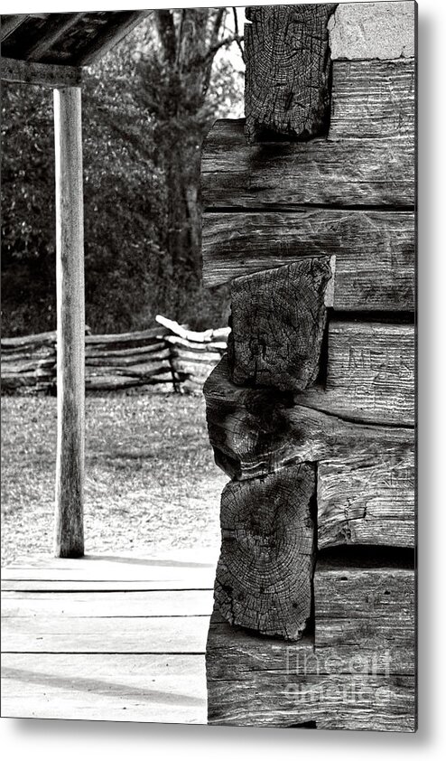 Monotone Metal Print featuring the photograph Black And White Log Cabin 2 by Phil Perkins