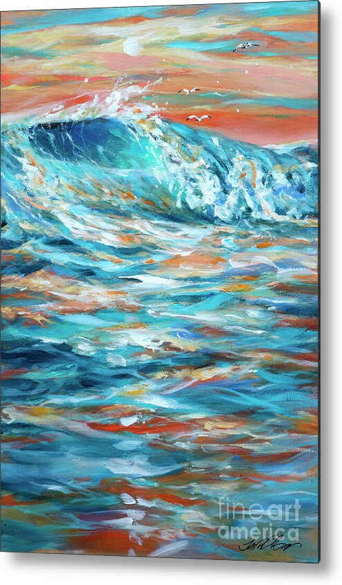 Surf Metal Print featuring the painting Bodysurfing at Sunset by Linda Olsen