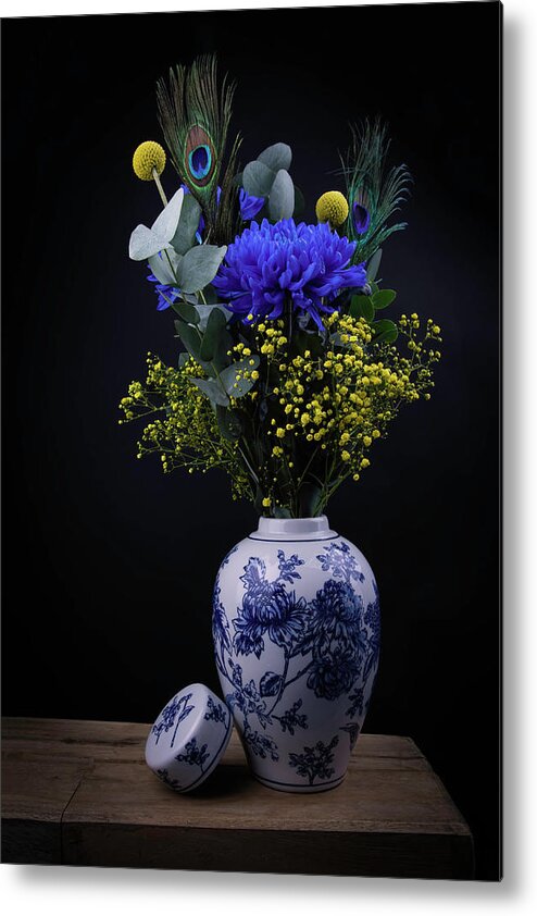 Stillife With Flowers Metal Print featuring the digital art Bouquet in the color of Vermeer by Marjolein Van Middelkoop
