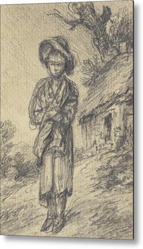 18th Century Painters Metal Print featuring the drawing Boy Standing by a Cottage by Gainsborough Dupont