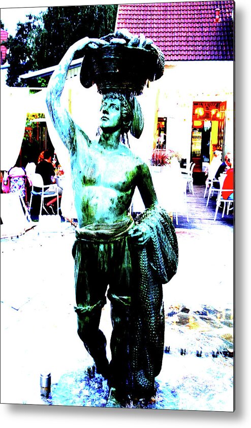 Boy Metal Print featuring the photograph Boy With Basket Monument In Sopot, Poland 2 by John Siest