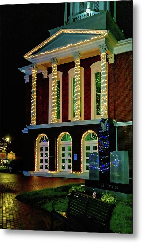 Boyle County Courthouse Entrance Christmas Metal Print featuring the photograph Boyle County Courthouse Entrance Christmas by Sharon Popek