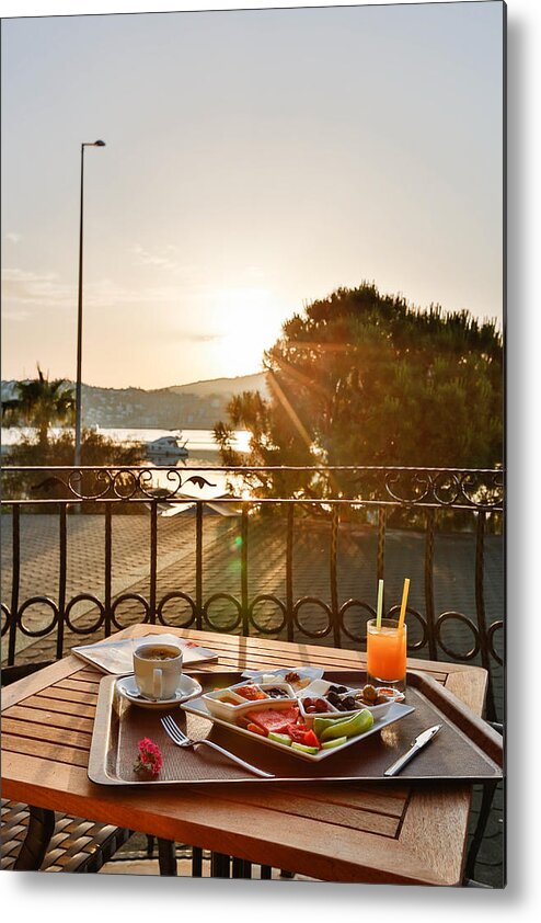 Breakfast Metal Print featuring the photograph Breakfast on the balcony with sunshine by Easy13