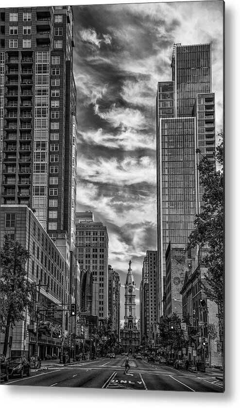 Broad Metal Print featuring the photograph Broad Street with Arthaus - Philadelphia in Black and White by Bill Cannon