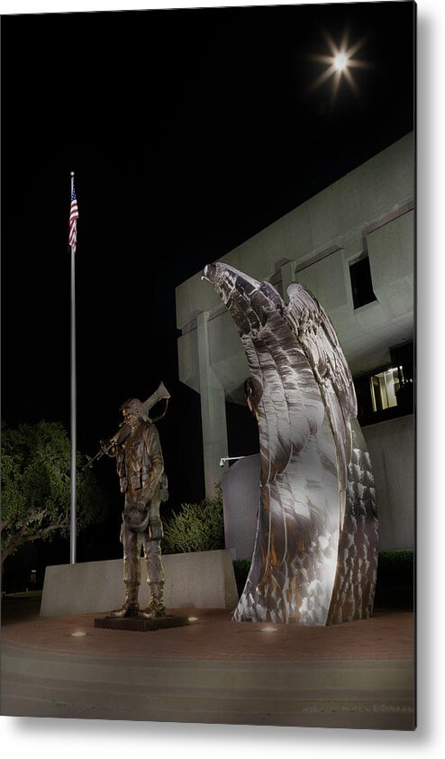 Statue Metal Print featuring the photograph Bronze Soldier and Silver Eagle by Steve Templeton