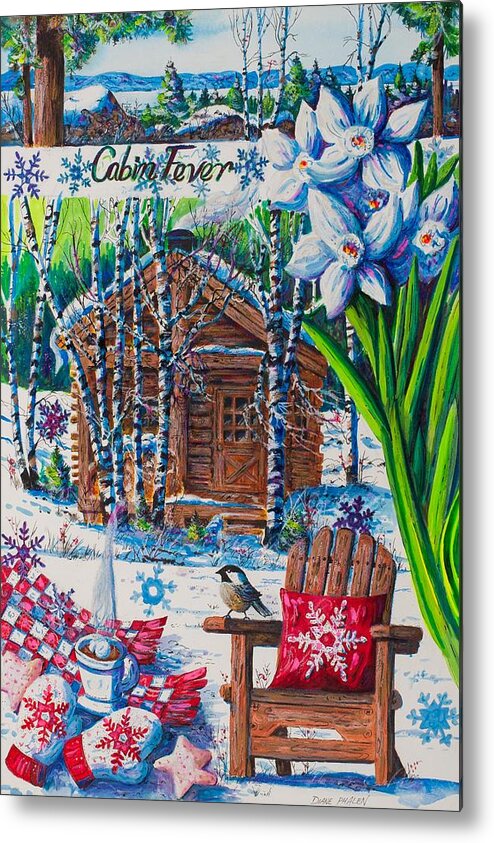 Log Cabin Metal Print featuring the painting Cabin Fever by Diane Phalen