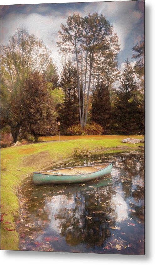Boats Metal Print featuring the photograph Canoe on the Edge of the Lake Painting by Debra and Dave Vanderlaan