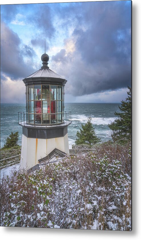 Cape Meares Lighthouse Metal Print featuring the photograph Cape Meares Snow by Darren White