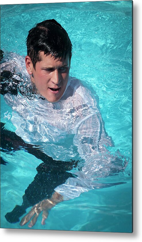 Dv8ca Metal Print featuring the photograph Caz in the pool, suited by Jim Whitley