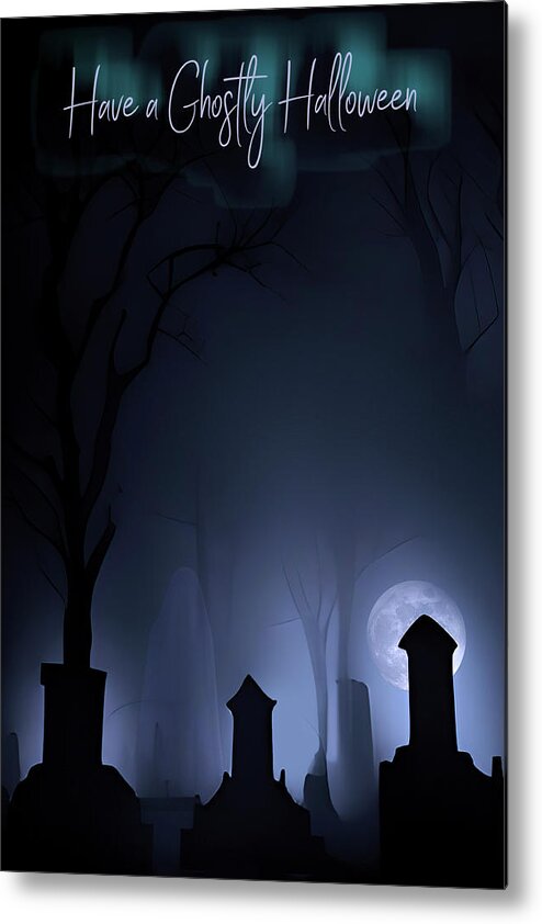 Cemetery Metal Print featuring the digital art Cemetery Ghost Greeting by Mark Andrew Thomas